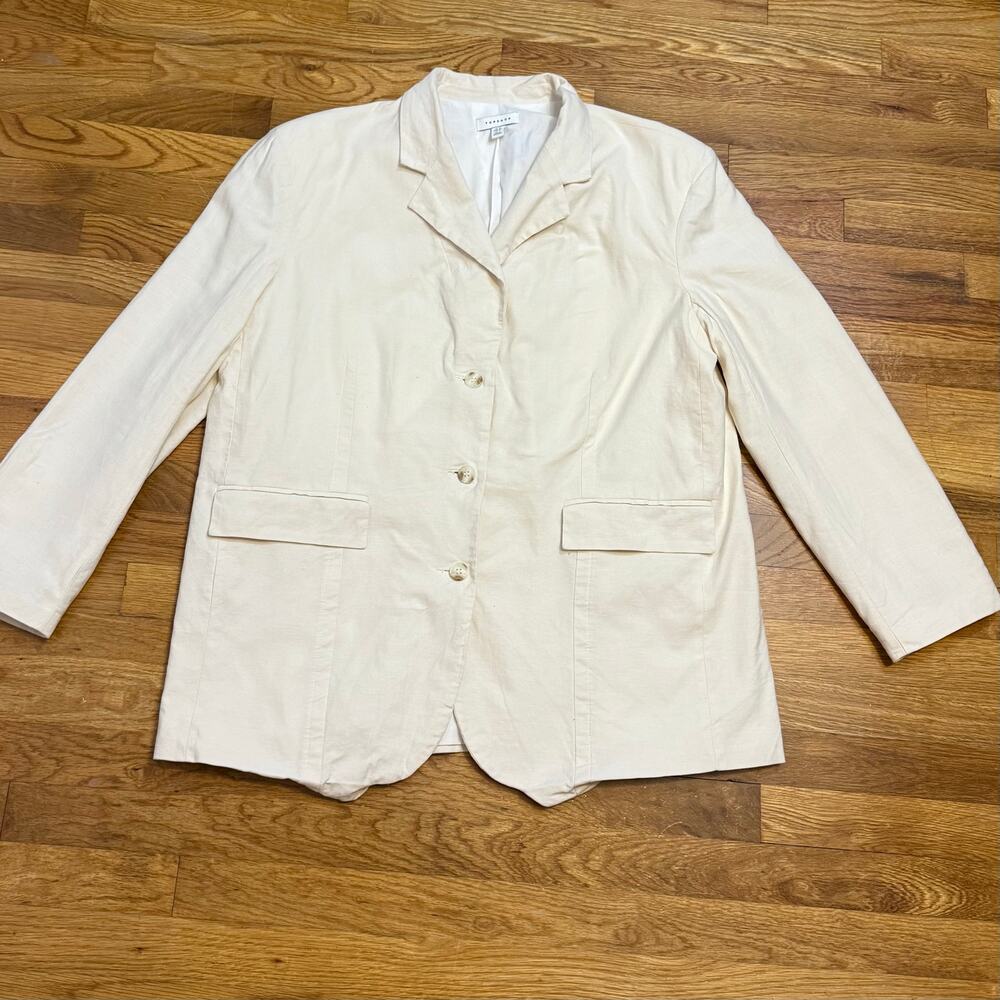 Topshop Women’s 12 Off White Cotton Linen Blazer Suit Jacket Corporatecore Chic